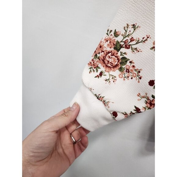 Le Lis Womens Varsity Jacket Size Large Ivory Pink Floral Zip Front Lightweight - Picture 4 of 6